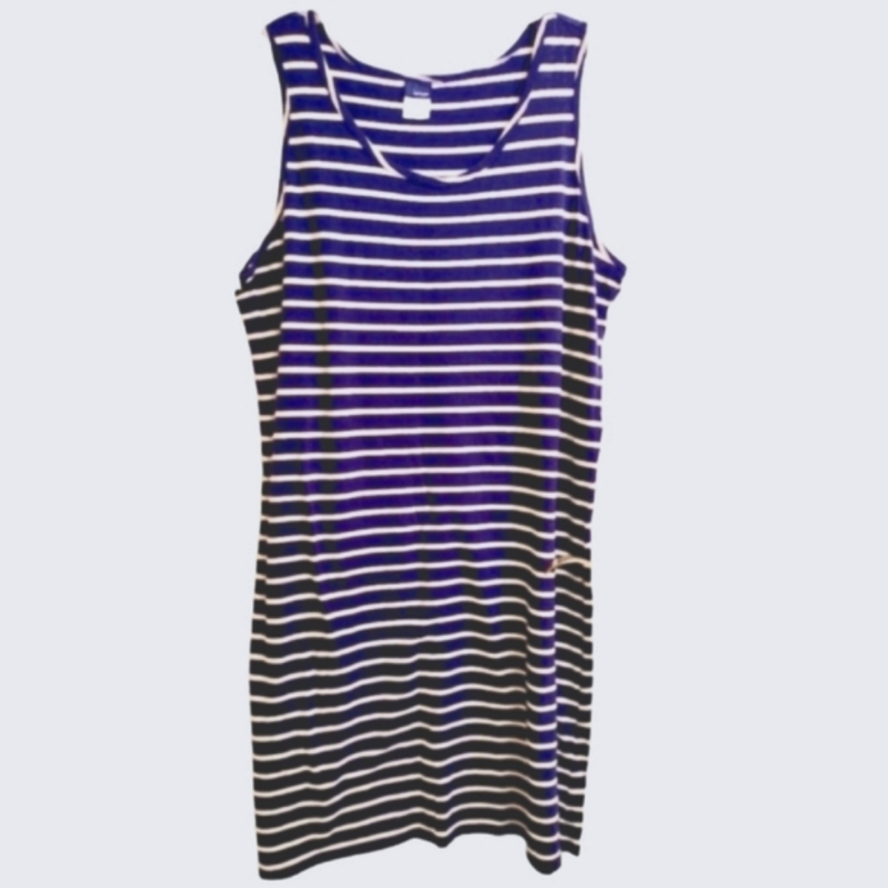 Navy Blue White Sleeveless Striped Tank Oversized Tank Y2K 90s Dress Size XL